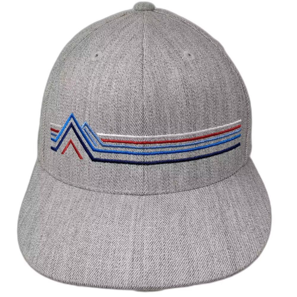 Monarch Gray Baseball Cap 7 5/8 Hat Embroidered Mountain Logo Flat Bill Fitted